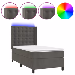 Letto a Molle con Materasso e LED Grigio Scuro 90x190cm Vellutocod mxl 75474