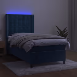 Letto a Molle con Materasso e LED Blu Scuro 90x190cm in Vellutocod mxl 123426 - Vista aggiuntiva 3
