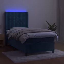 Letto a Molle con Materasso e LED Blu Scuro 90x200cm in Vellutocod mxl 123424 - Vista aggiuntiva 3