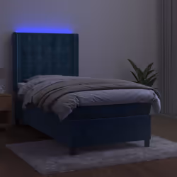 Letto a Molle con Materasso e LED Blu Scuro 100x200 cmcod mxl 123425 - Vista aggiuntiva 3