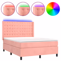 Letto a Molle con Materasso e LED Rosa 140x190 cm in Vellutocod mxl 99475 - Vista aggiuntiva 2