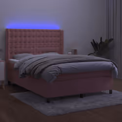 Letto a Molle con Materasso e LED Rosa 140x190 cm in Vellutocod mxl 99475 - Vista aggiuntiva 3