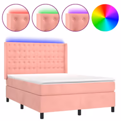 Letto a Molle con Materasso e LED Rosa 140x200 cm in Vellutocod mxl 99478 - Vista aggiuntiva 2