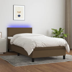 vidaXL Letto a Molle Materasso e LED Marrone Scuro 90x190cm in Tessuto
