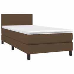 vidaXL Letto a Molle Materasso e LED Marrone Scuro 90x200cm in Tessuto - Vista aggiuntiva 3