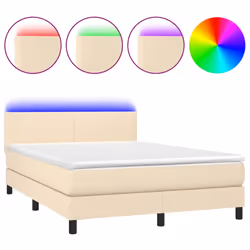 vidaXL Letto a Molle con Materasso e LED Crema 140x200 cm in Tessuto - Vista aggiuntiva 2