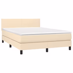 vidaXL Letto a Molle con Materasso e LED Crema 140x200 cm in Tessuto - Vista aggiuntiva 3