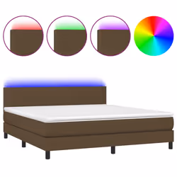 vidaXL Letto a Molle Materasso e LED Marrone Scuro 160x200 cm Tessuto - Vista aggiuntiva 2
