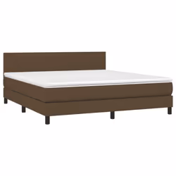 vidaXL Letto a Molle Materasso e LED Marrone Scuro 160x200 cm Tessuto - Vista aggiuntiva 3