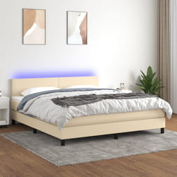 vidaXL Letto a Molle con Materasso e LED Crema 160x200 cm in Tessuto