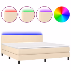 vidaXL Letto a Molle con Materasso e LED Crema 180x200 cm in Tessuto - Vista aggiuntiva 2