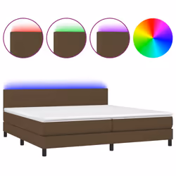 vidaXL Letto a Molle Materasso e LED Marronescuro 200x200cm in Tessuto - Vista aggiuntiva 2