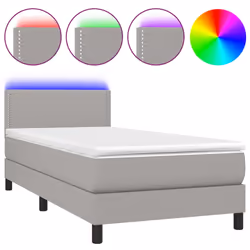 vidaXL Letto a Molle Materasso e LED Grigio Chiaro 90x200 cm Tessuto - Vista aggiuntiva 2