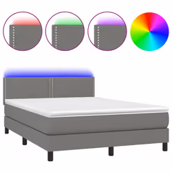 vidaXL Letto a Molle Materasso e LED Grigio Scuro 140x200cm in Tessuto - Vista aggiuntiva 2