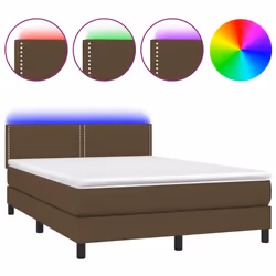 vidaXL Letto a Molle Materasso e LED Marrone Scuro 140x200 cm Tessuto - Vista aggiuntiva 2