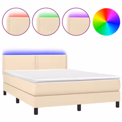 vidaXL Letto a Molle con Materasso e LED Crema 140x200 cm in Tessuto - Vista aggiuntiva 2