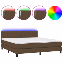 vidaXL Letto a Molle Materasso e LED MarroneScuro 180x200cm in Tessuto - Vista aggiuntiva 2