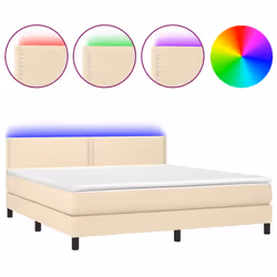 vidaXL Letto a Molle con Materasso e LED Crema 180x200 cm in Tessuto - Vista aggiuntiva 2