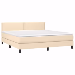 vidaXL Letto a Molle con Materasso e LED Crema 180x200 cm in Tessuto - Vista aggiuntiva 3