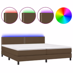 vidaXL Letto a Molle Materasso e LED Marronescuro 200x200cm in Tessuto - Vista aggiuntiva 2