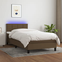 vidaXL Letto a Molle Materasso e LED Marrone Scuro 90x190cm in Tessuto