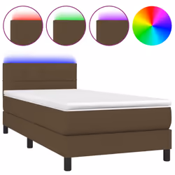 vidaXL Letto a Molle Materasso e LED Marrone Scuro 90x190cm in Tessuto - Vista aggiuntiva 2