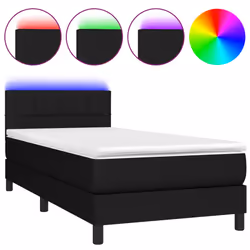 vidaXL Letto a Molle con Materasso e LED Nero 90x200 cm in Tessuto - Vista aggiuntiva 2