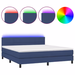vidaXL Letto a Molle con Materasso e LED Blu 160x200 cm in Tessuto - Vista aggiuntiva 2