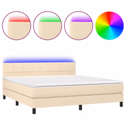 vidaXL Letto a Molle con Materasso e LED Crema 180x200 cm in Tessuto - Vista aggiuntiva 2