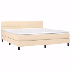 vidaXL Letto a Molle con Materasso e LED Crema 180x200 cm in Tessuto - Vista aggiuntiva 3