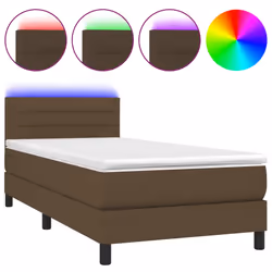 vidaXL Letto a Molle Materasso e LED Marrone Scuro 80x200cm in Tessuto - Vista aggiuntiva 2