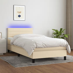 vidaXL Letto a Molle con Materasso e LED Crema 80x200 cm in Tessuto