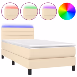 vidaXL Letto a Molle con Materasso e LED Crema 90x200 cm in Tessuto - Vista aggiuntiva 2