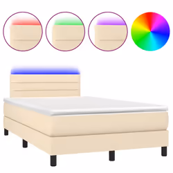 vidaXL Letto a Molle con Materasso e LED Crema 120x200cm in Tessuto - Vista aggiuntiva 2
