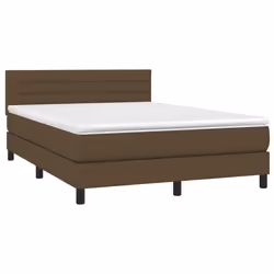 vidaXL Letto a Molle Materasso e LED Marrone Scuro 140x200 cm Tessuto - Vista aggiuntiva 3