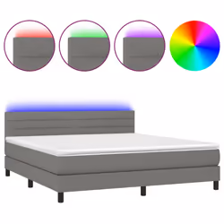 vidaXL Letto a Molle Materasso e LED Grigio Scuro 160x200cm in Tessuto - Vista aggiuntiva 2