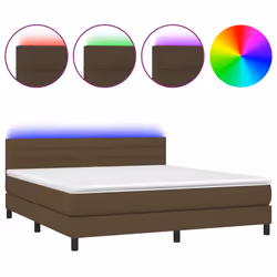 vidaXL Letto a Molle Materasso e LED Marrone Scuro 160x200 cm Tessuto - Vista aggiuntiva 2