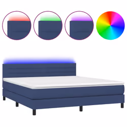 vidaXL Letto a Molle con Materasso e LED Blu 160x200 cm in Tessuto - Vista aggiuntiva 2