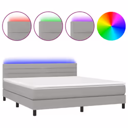 vidaXL Letto a Molle Materasso e LED Grigio Chiaro 180x200 cm Tessuto - Vista aggiuntiva 2