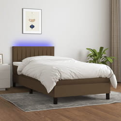 vidaXL Letto a Molle Materasso e LED Marrone Scuro 90x190cm in Tessuto