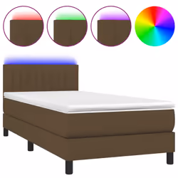 vidaXL Letto a Molle Materasso e LED Marrone Scuro 90x190cm in Tessuto - Vista aggiuntiva 2