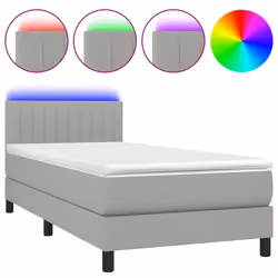 vidaXL Letto a Molle Materasso e LED Grigio Chiaro 90x200 cm Tessuto - Vista aggiuntiva 2