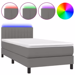 vidaXL Letto a Molle Materasso e LED Grigio Scuro 90x200 cm in Tessuto - Vista aggiuntiva 2