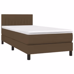 vidaXL Letto a Molle Materasso e LED Marrone Scuro 90x200cm in Tessuto - Vista aggiuntiva 3