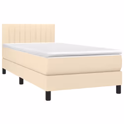 vidaXL Letto a Molle con Materasso e LED Crema 90x200 cm in Tessuto - Vista aggiuntiva 3