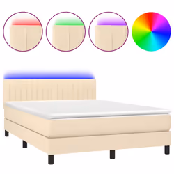 vidaXL Letto a Molle con Materasso e LED Crema 140x200 cm in Tessuto - Vista aggiuntiva 2