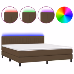 vidaXL Letto a Molle Materasso e LED Marrone Scuro 160x200 cm Tessuto - Vista aggiuntiva 2