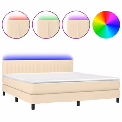 vidaXL Letto a Molle con Materasso e LED Crema 160x200 cm in Tessuto - Vista aggiuntiva 2