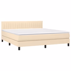 vidaXL Letto a Molle con Materasso e LED Crema 160x200 cm in Tessuto - Vista aggiuntiva 3
