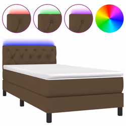 vidaXL Letto a Molle Materasso e LED Marrone Scuro 80x200cm in Tessuto - Vista aggiuntiva 2